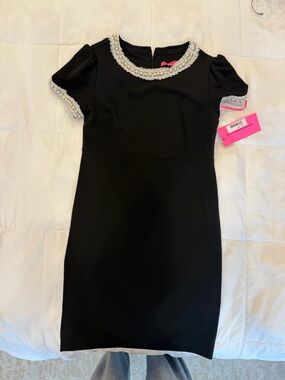 Betsey Johnson Black Dress with Pearl Trim